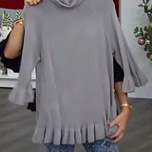 DG2 Diane Gilman Lux Touch Ruffled Raglan Slv Sweater Gray 3X - Picture 1 of 8